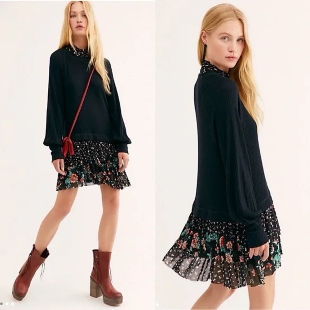 Free People Opposites Attract Mini Dress in Black